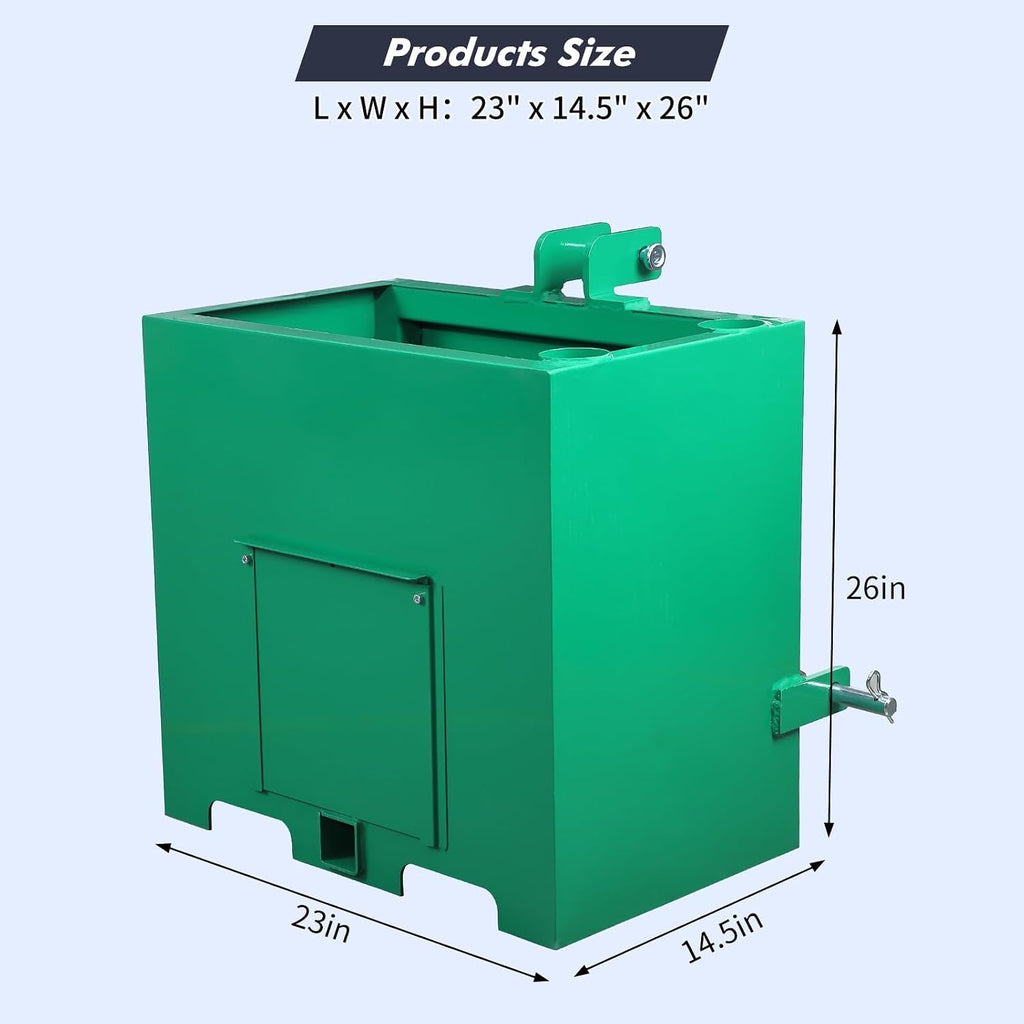3 Point Ballast Box for Tractor Category | 1, 800 LBS Capacity 5 Cu.ft Volume, Heavy Duty Steel with Standard 2"