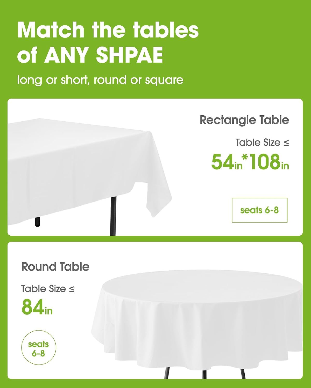 20 Pack White Disposable Plastic Tablecloth 84 Inch Round