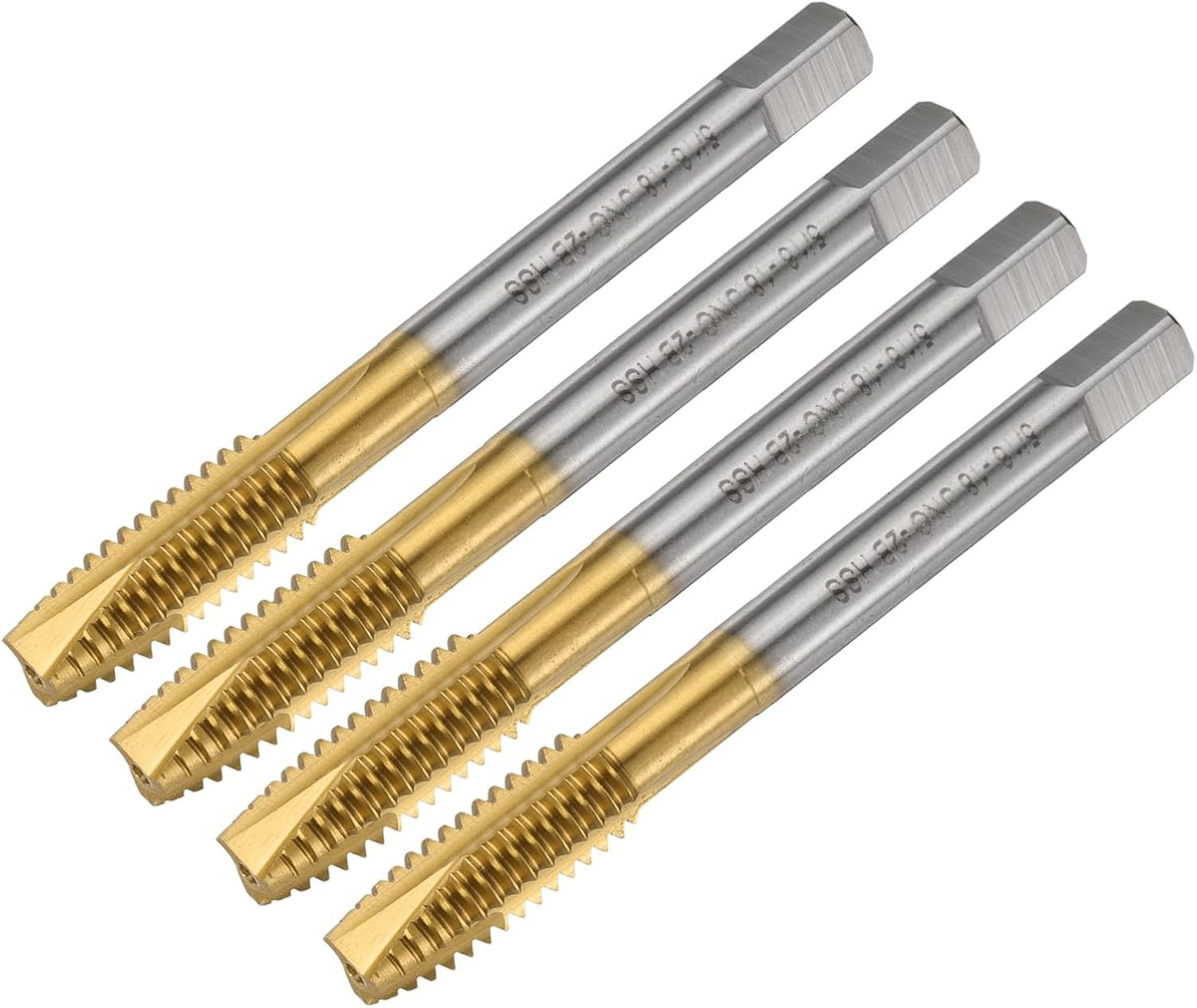 uxcell 4pcs 5/16-18 UNC B2 Spiral Point Thread Tap, Screw Tap Threading Tapping Tool, Titanium Coated 6542 High Speed Steel Machine Taps Tapping Bit