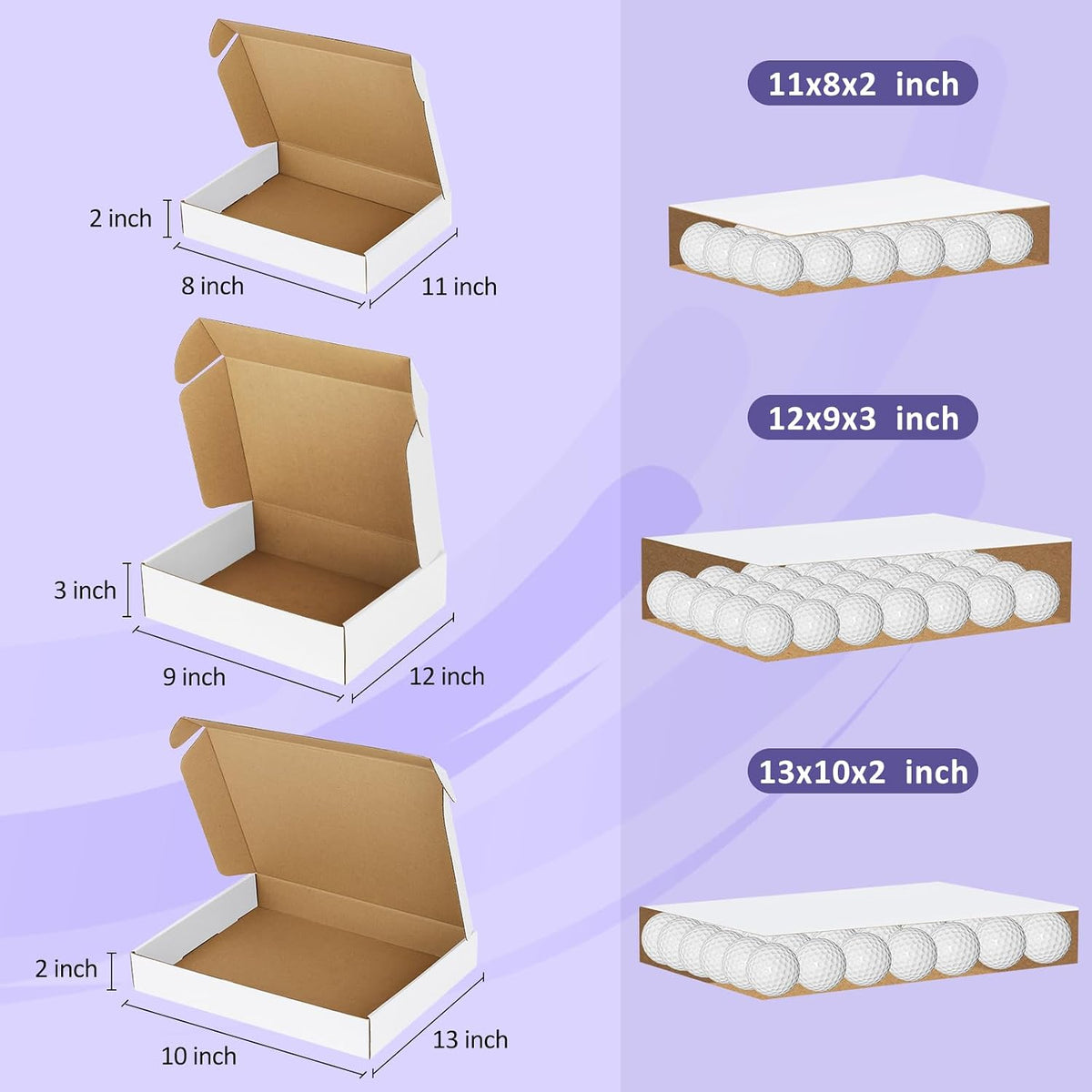18 Pack Small Shipping Boxes Assorted Sizes, 11x8x2, 12x9x3, 13x10x2-6 PCS Each Small Boxes, White Corrugated Box