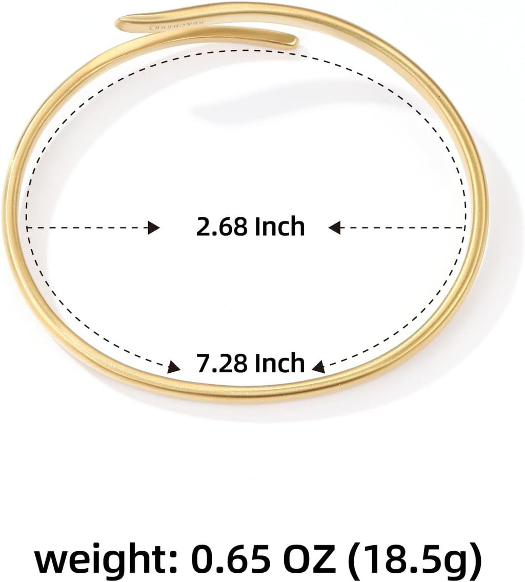 Gold Bangle Bracelet for Women, 14k Gold Plated Open Bangle, Stackable Stainless Steel Cuff Bracelets, Chunky Fashion