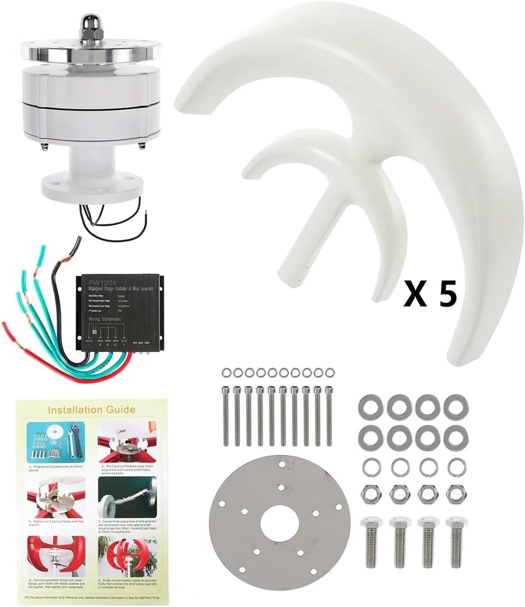 400W 24V 5Blades Vertical Axis Wind Turbine Generator Kit MPPT Controller | Converts wind energy into electrical