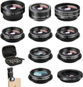 Phone Camera Lens (11 Lenses) Phone Lens Kit, Clip on Fisheye/Macro/Wide Angle Lens Attachment with Travel Case for