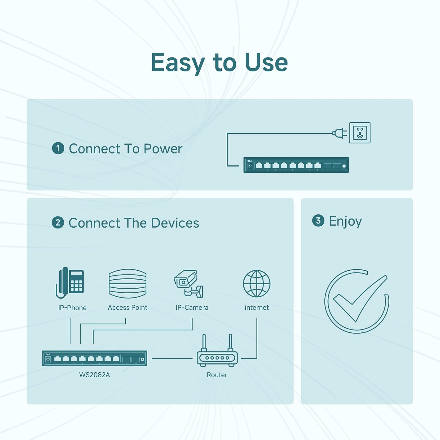 10-Port Gigabit Network Switch with 8 PoE+ Ports @125W with 2 Combo SFP Slots, Unmanaged PoE Switch, 802.3af/at