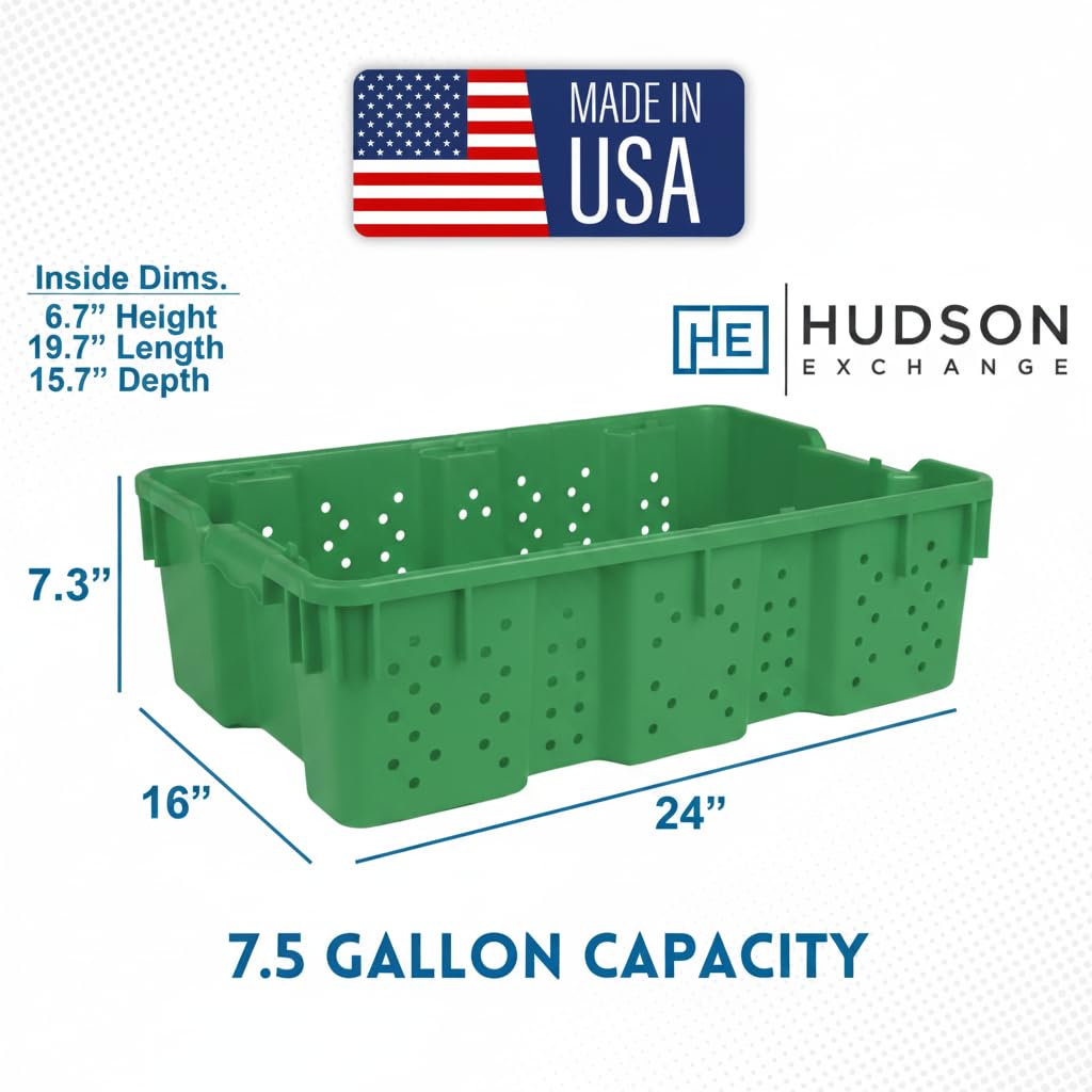Hudson Exchange 24 x 16 x 7.3" (4 Pack, 7.5 Gallon) Agricultural Nest and Stack Vented Crate Handled Storage