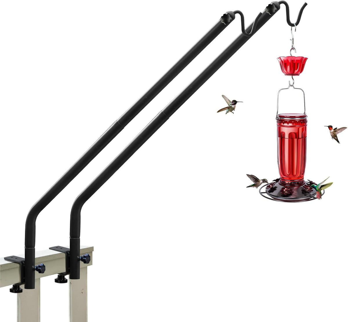 2 Pack Heavy Duty Deck Hook, 27"-39" Adjustable Metal Deck Railing Hooks for Hanging Bird Feeders, Planters, Suet