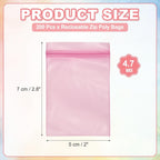 Plastic Reclosable Zip Bags 2"x3"-4.7 Mil Thick Pink 200Pcs