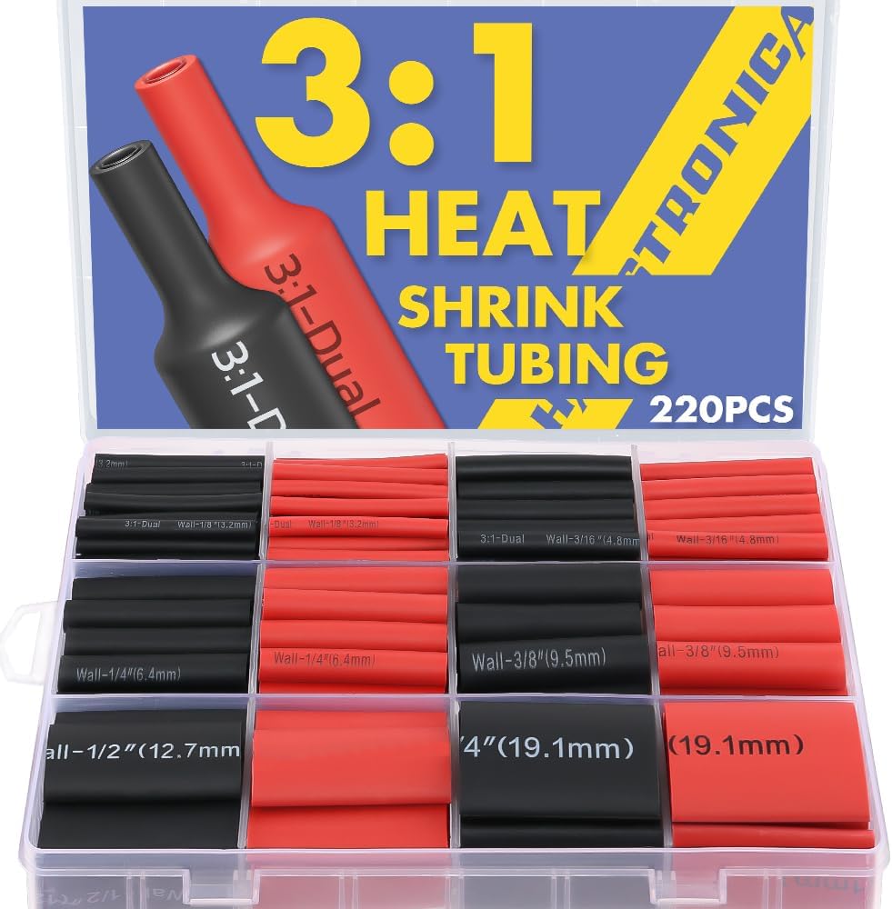 haisstronica 220PCS 3:1 Heat Shrink Tubing Kit 6 Sizes 1/8"-3/4" Black/Red
