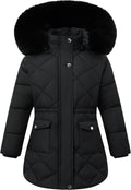 Girls Winter Waterproof Coats Hooded,Kid's Fleece-Lined Snow Parka Insulated Quilted Puffer Jacket
