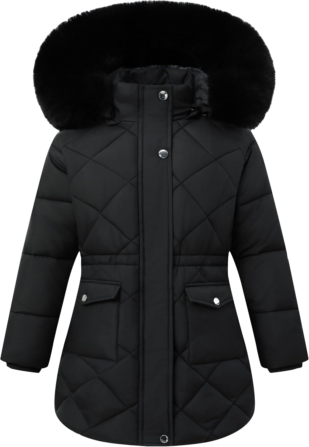 Girls Winter Waterproof Coats Hooded,Kid's Fleece-Lined Snow Parka Insulated Quilted Puffer Jacket