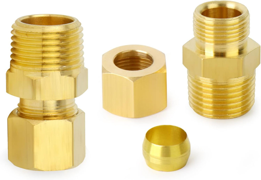 ChillWaves Brass Compression Tube Fitting, 3/8" OD x 1/2" NPT Male Compression Union Connector(5-PACK)