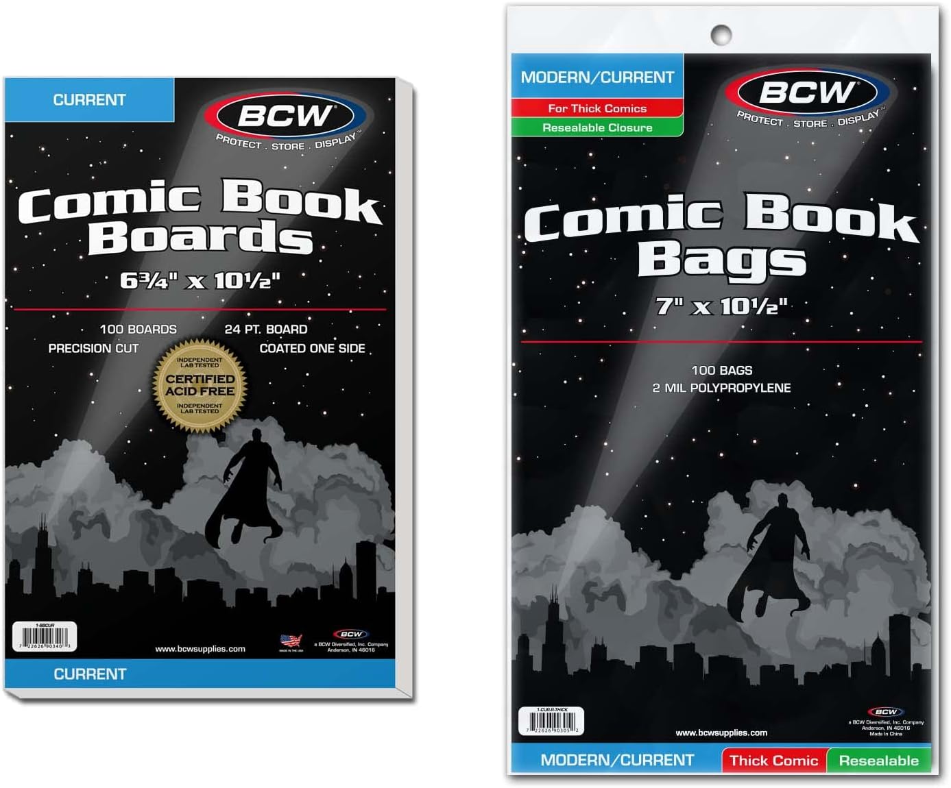 Resealable Thick Current Comic Bags & Backing Boards (100 ct) | Acid-Free Comic Bags and Boards Storage & Protector |