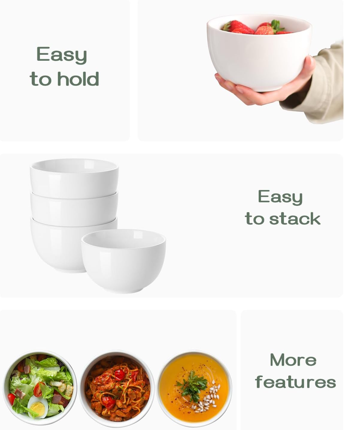 Deep Bowls, 30oz Large Soup Bowls, Ceramic Cereal Bowls Set of 4