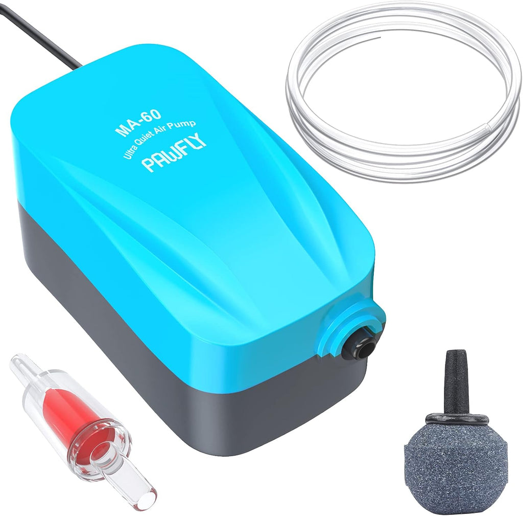 Aquarium 15-40 GPH Compact Air Pump Quiet Oxygen Aerator Pump with Air Stone/Nano Bio Sponge Filter Airline Tubing
