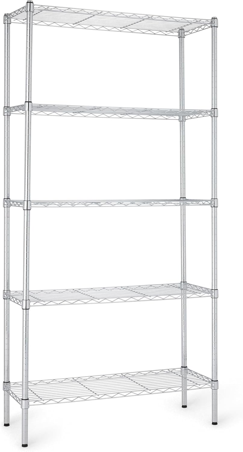 5-Shelf Adjustable Heavy Duty Steel Wire Rack, Space Saving Storage Shelving Organizer for Kitchen, Garage, No-Tool