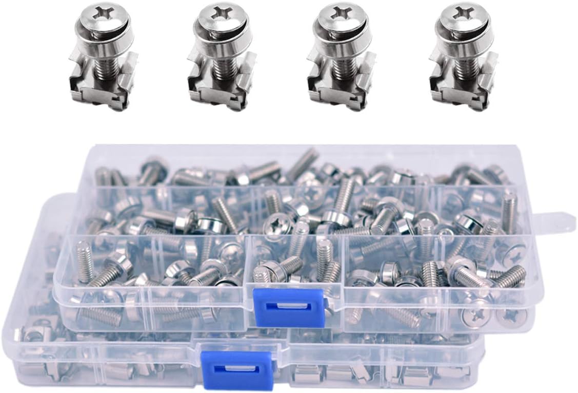 100 Sets M6x20mm Square Hole Cage Nuts Screws Washers Rack Mount