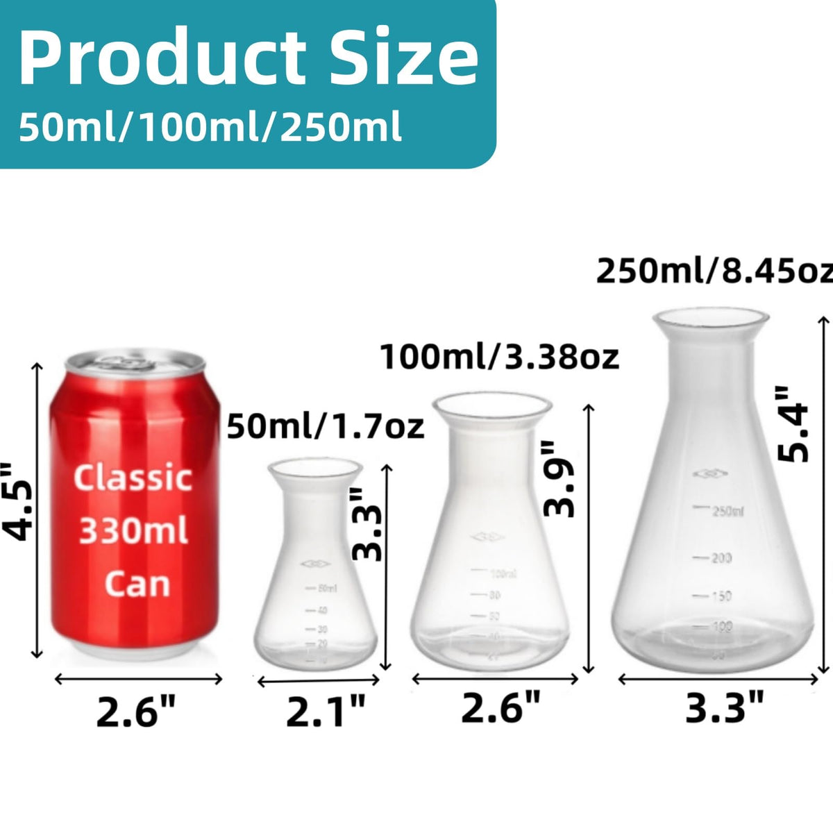 10 Pack Plastic Erlenmeyer Flask, Semi-Transparent