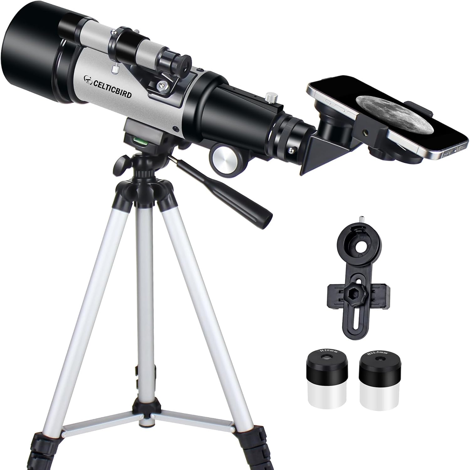 Telescope 70mm Aperture 400mm Astronomical Refracting Telescopes - Travel Telescope with Tripod, Phone Adapter(Silver)
