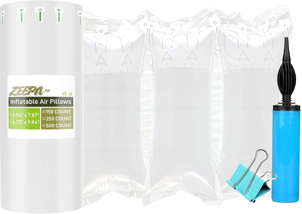 150 Count Packing Air Pillows for Shipping with Pump, Size 3.54" x 7.87"