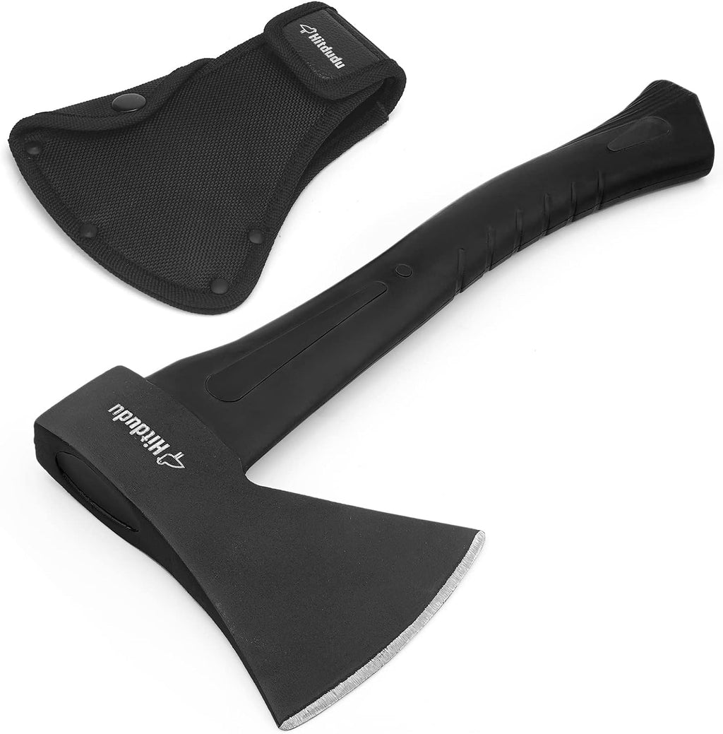 Camping Hatchet, 14" Camping Axe Throwing Axe for Outdoor Wood Splitting and Kindling, Forged Carbon Steel Heat