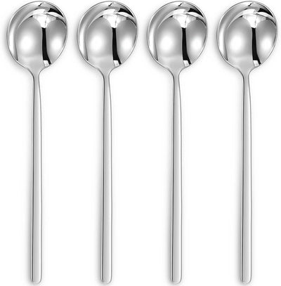 Premium 4-Piece 18/10 Stainless Steel Korean Soup Spoons (Plain)