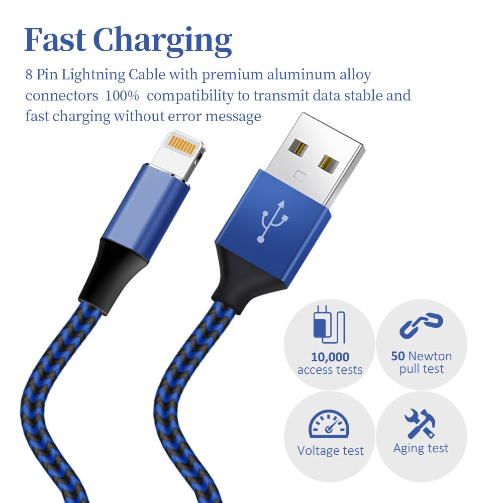 iPhone Charger [Apple MFi Certified] Lightning Cable 6PACK-3/3/6/6/6/10 FT Nylon Braided iPhone Charger Cord High
