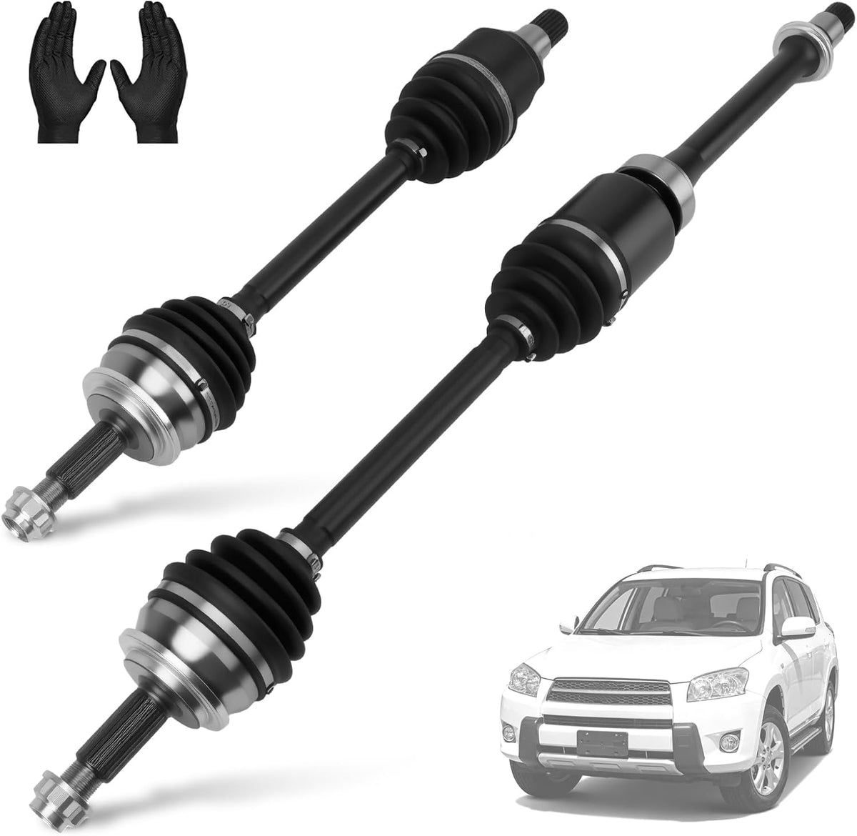 CV Axle Front Left & Right Pair Set for Toyota RAV4 2.4L/2.5L FWD 2006-2012 - OEM Replaces 43420-0R010, 43410-0R010, 66-5297, 66-5298 - Complete Front Drive Shaft Assembly Kit