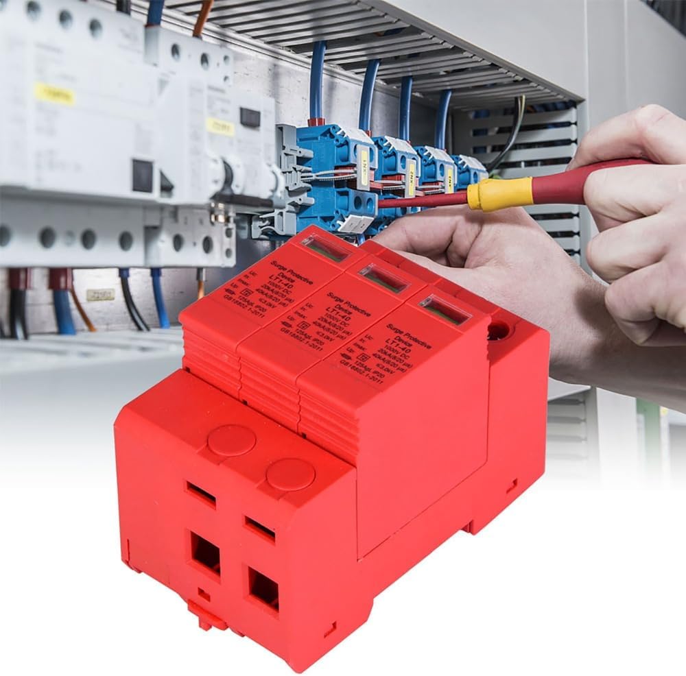 3P 1000V DC Sur-ge Protector 40KA – Thunder Arrester for Power System, DIN Rail Mount with Visual Alarm Indicator