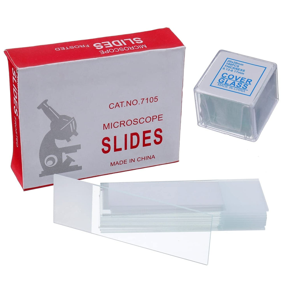 50 Pcs Ground Edge Pre-Cleaned Microscope Slides and 100 Pcs Pre-Cleaned Microscope Cover Glasses with 4 Plastic