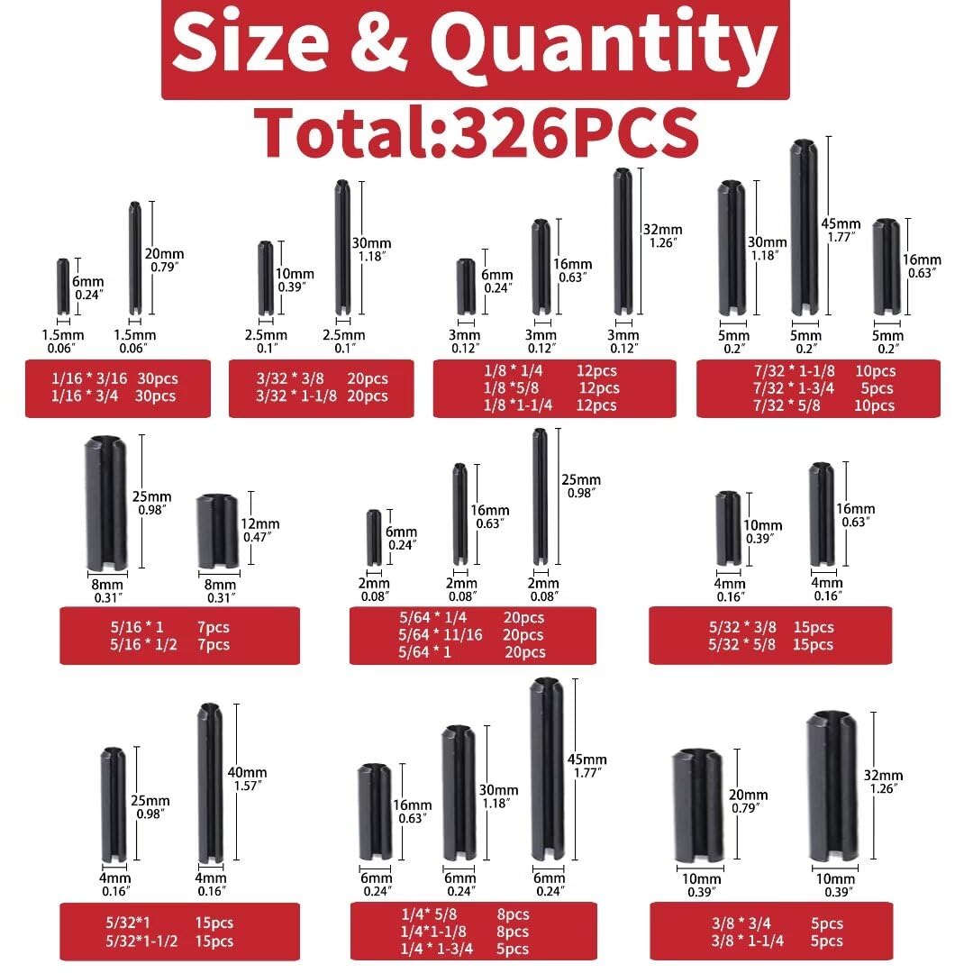 326PCS SAE Roll Pin Set(24 Sizes )