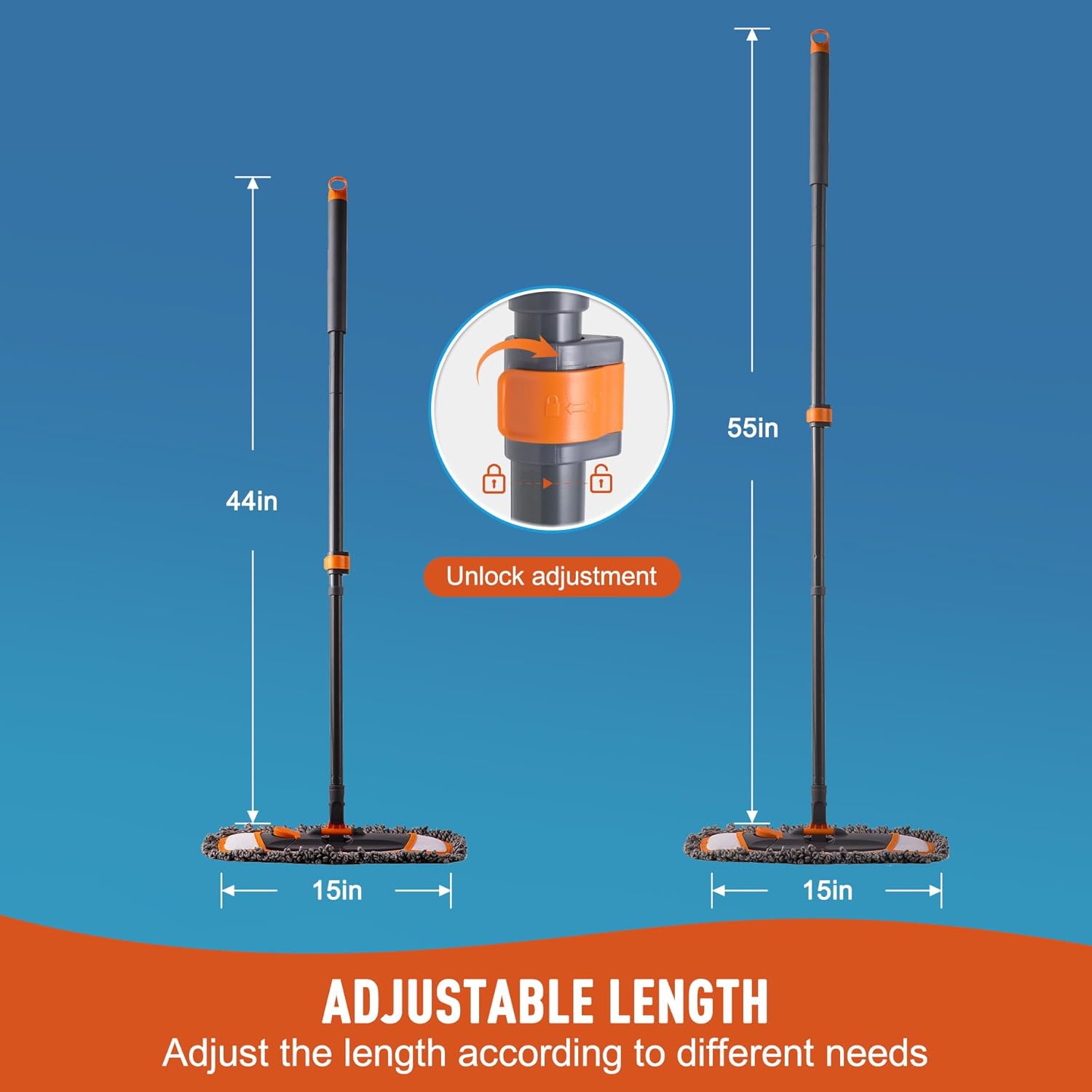 Mops for Floor Cleaning with 3 Different Washable Pads and Extendable 55” Long Handle, Multifunction Dust Mop for