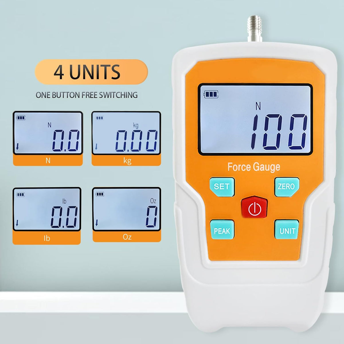 Digital Force Gauge Push and Pull Meter Dynamometer Tension Pressure Tester Thrust Meter Compression Load Plug Force Destructive Tests 100N/10kg/22lbf/360Oz