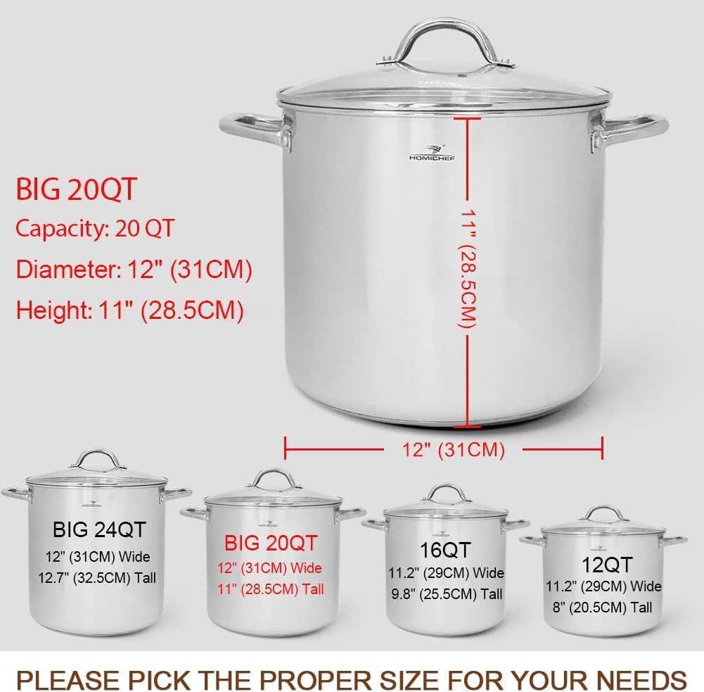Commercial Grade LARGE STOCK POT 20 Quart With Lid - Nickel Free Stainless Steel Cookware - Healthy Polished