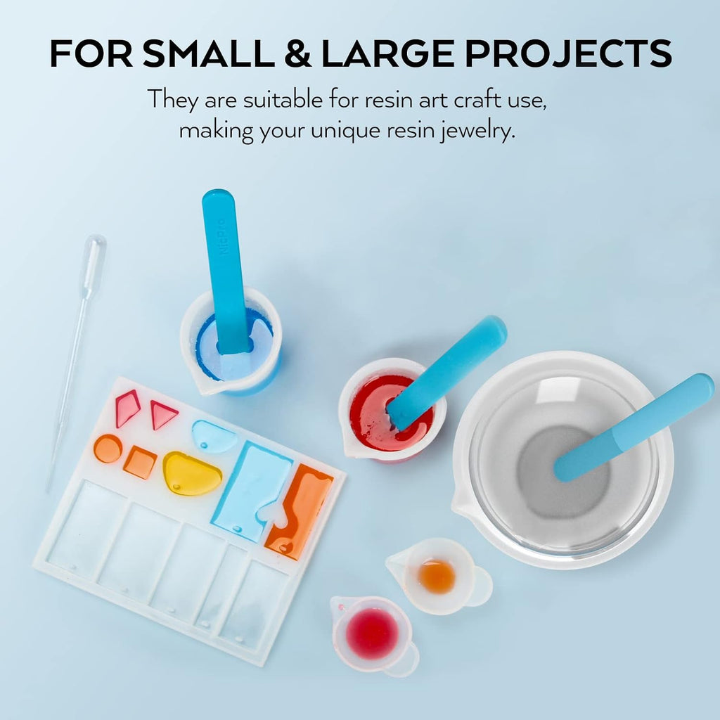 Large Silicone Resin Measuring Cups Tool Kit - Nicpro Reusable 600ml & 100ml Measure Cup, Silicone Stir Sticks