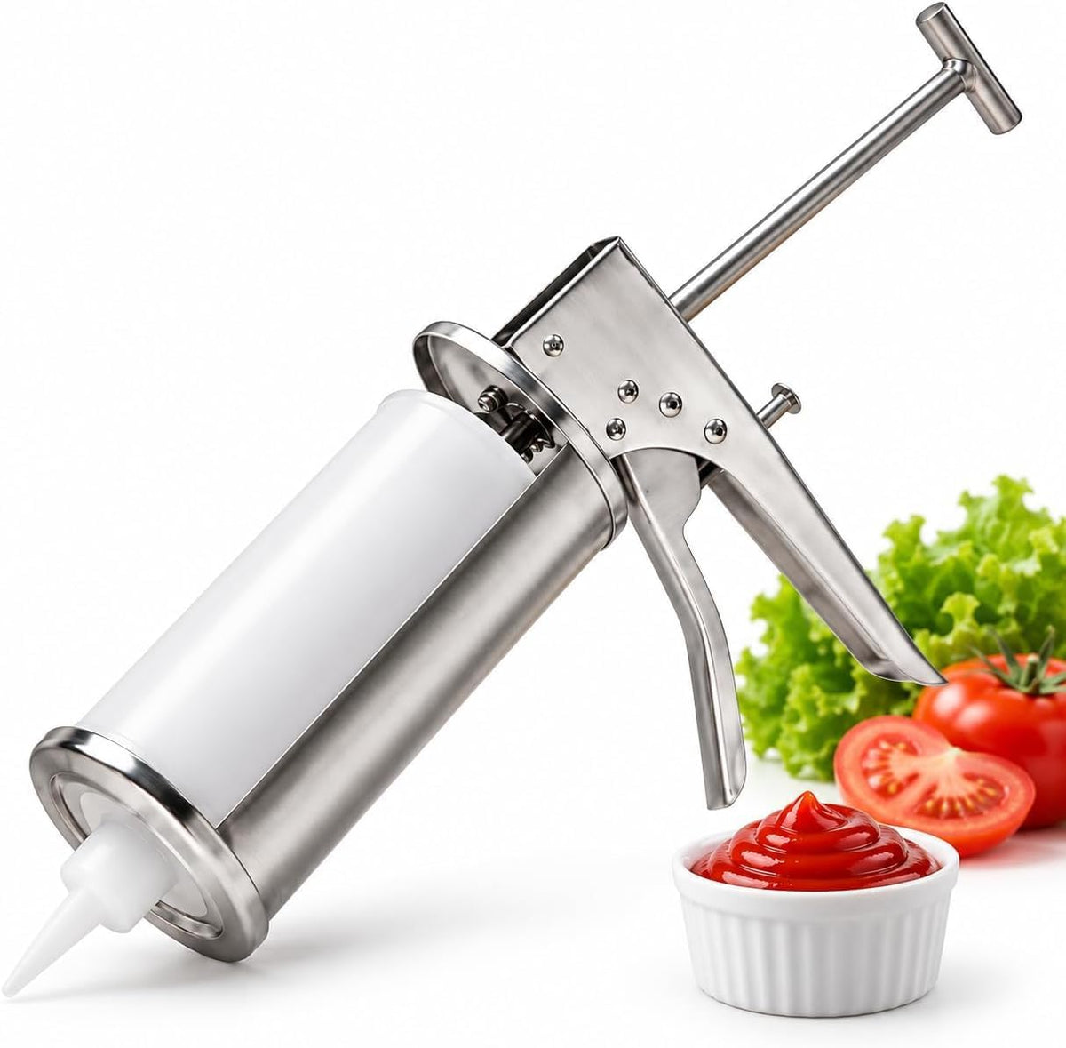 Stainless Steel Manual Sauce Dispenser Gun for Food Prep Kitchen
