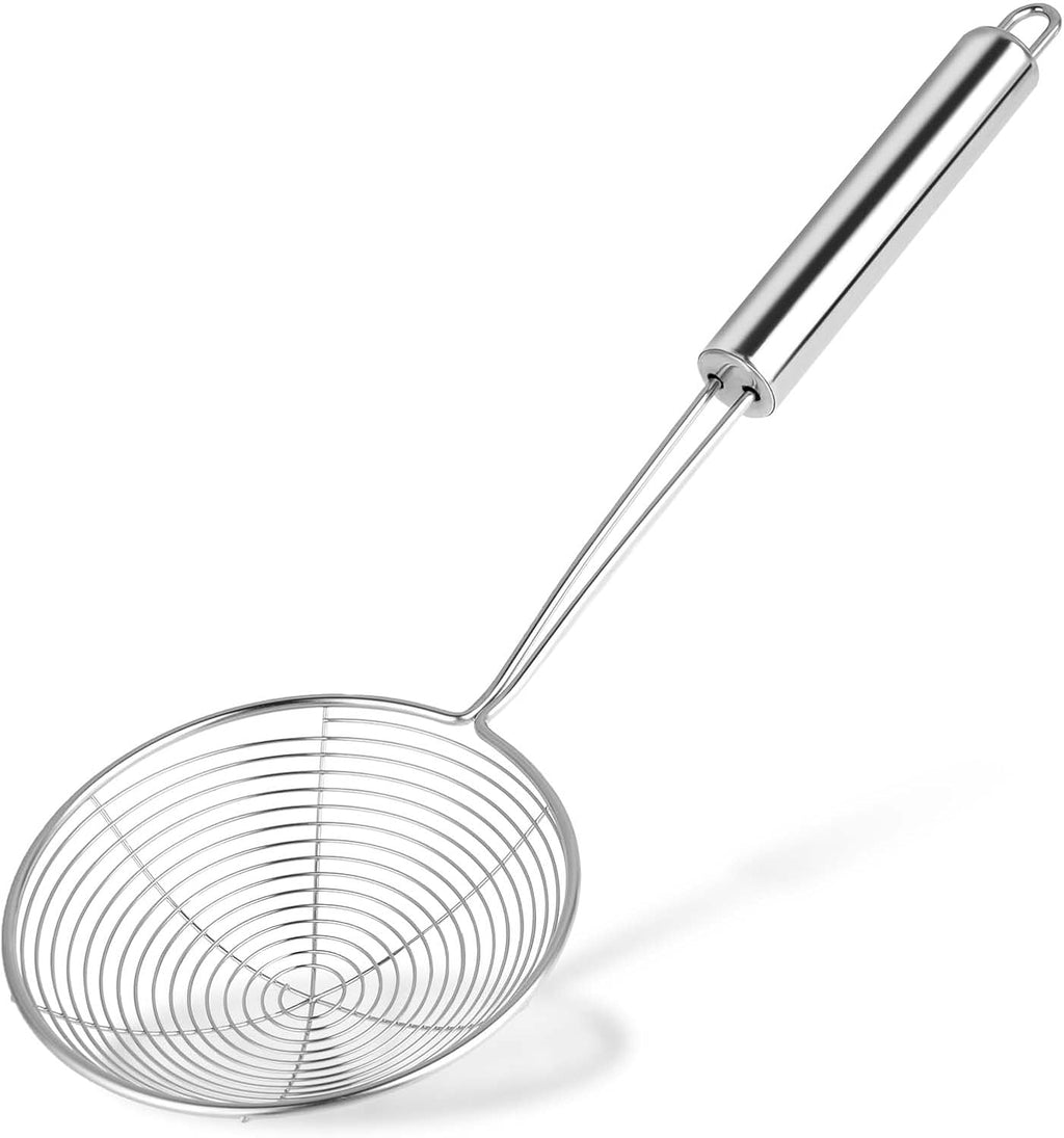 Steel Spider Strainer Skimmer Ladle - Wire Strainer Pasta Skimmer for Kitchen Cooking and Frying