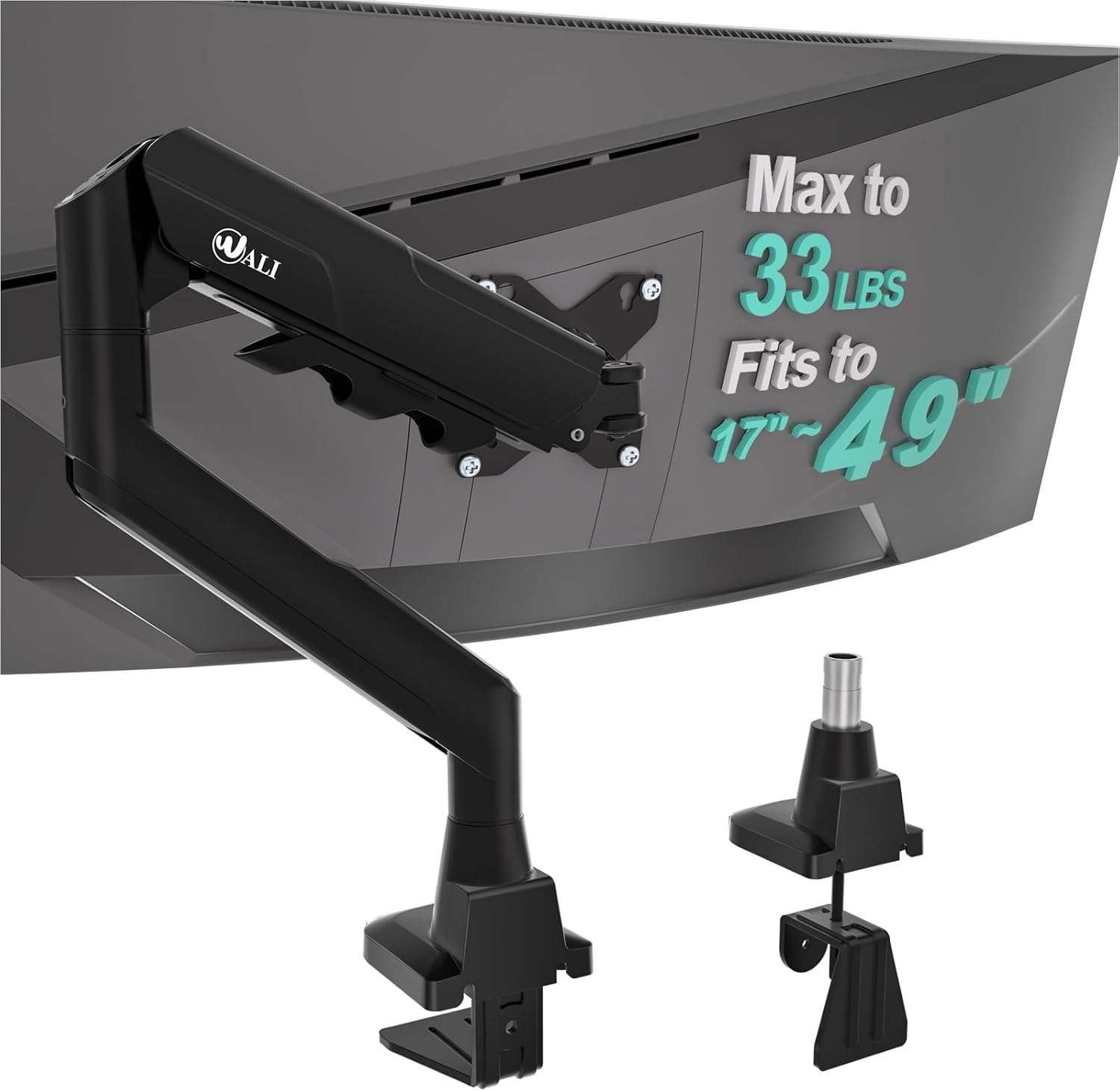 Heavy Duty Single Monitor Arm for 17-49 Inch Flat Curved Ultrawide Screens, up to 33 Lbs, Adjustable Single Monitor