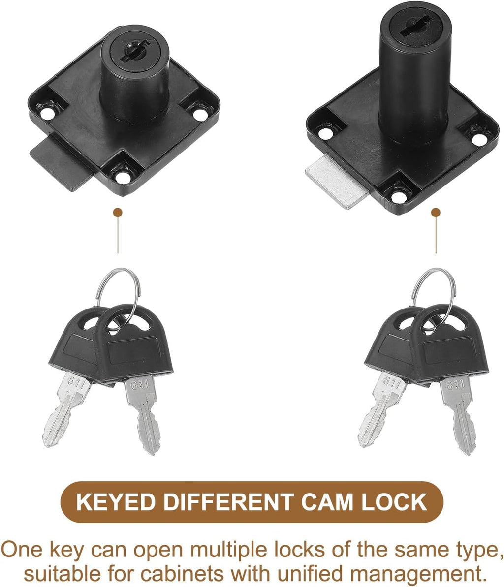 2 Pack Drawer Lock with Keys, Keyed Different Alloy Steel Desktop Lock with 7/8" Length 3/4" Dia Cylinder Cam Cabinet
