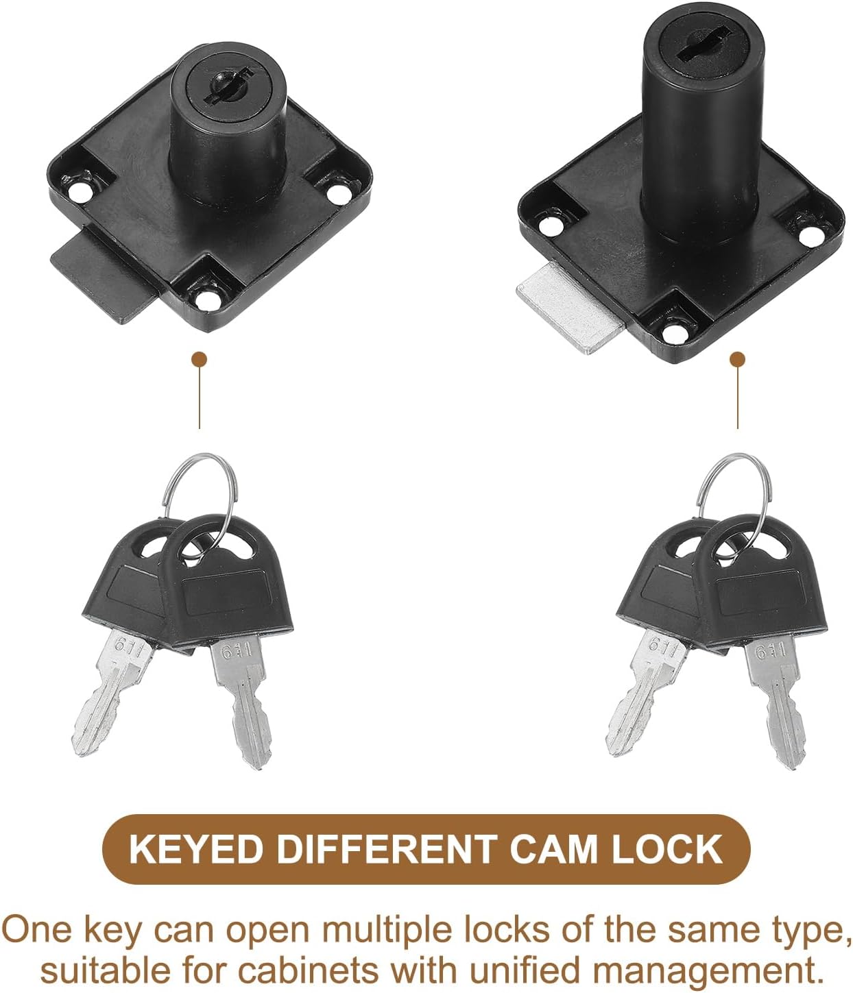 2 Pack Drawer Lock with Keys, Keyed Different Alloy Steel Desktop Lock with 7/8" Length 3/4" Dia Cylinder Cam Cabinet