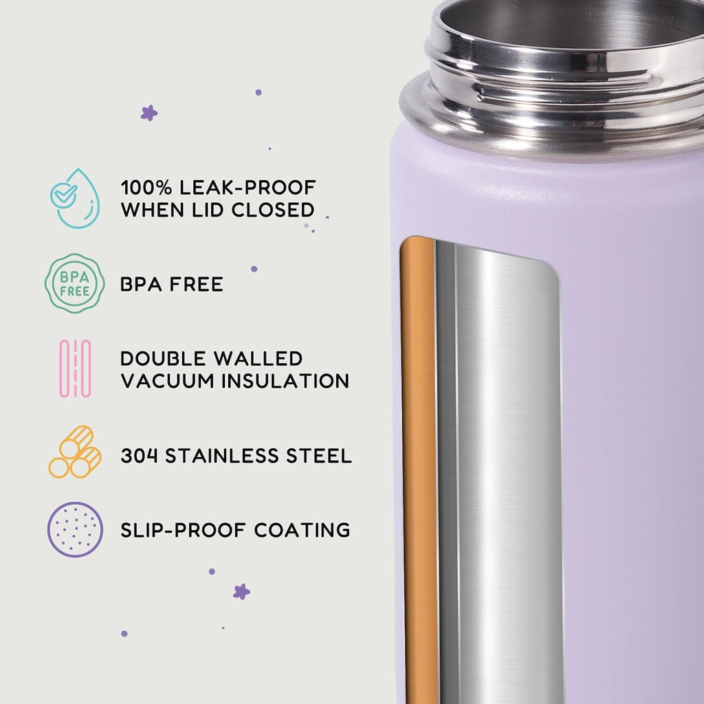 12oz Kids Water Bottle for School, Toddler Bottles with Straws, Stainless Steel Vacuum Insulated Water Bottle for