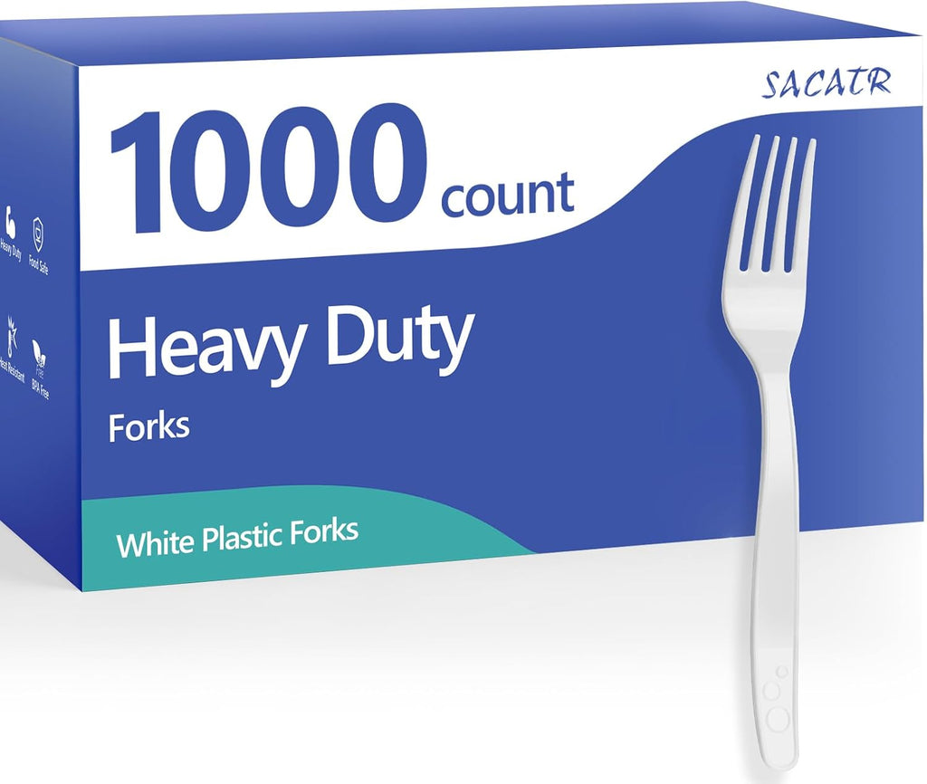 1000 Count White Plastic Forks Heavy Duty