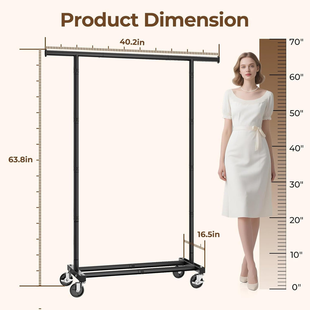 Clothes Rack, Clothing Rack for Hanging Clothes, Rolling Garment Rack Sturdy Coat Rack Portable Wardrobe Rack Metal