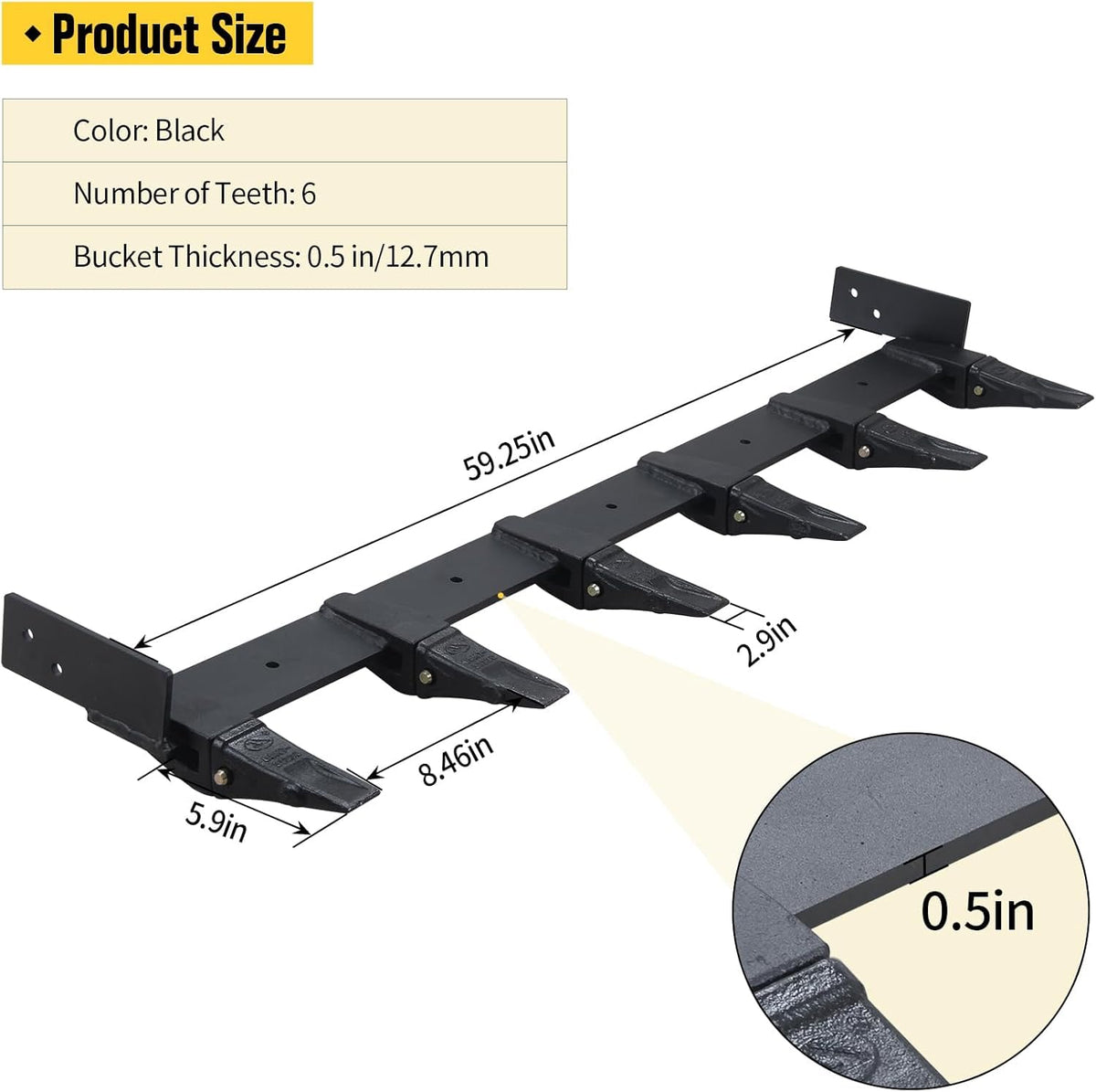 Bucket Tooth Bar, 59" Tractor Bucket Teeth, Steel Bucket Tooth Kit for Loader Tractor, Bolt On Design for Bucket Protection and Soil Excavation