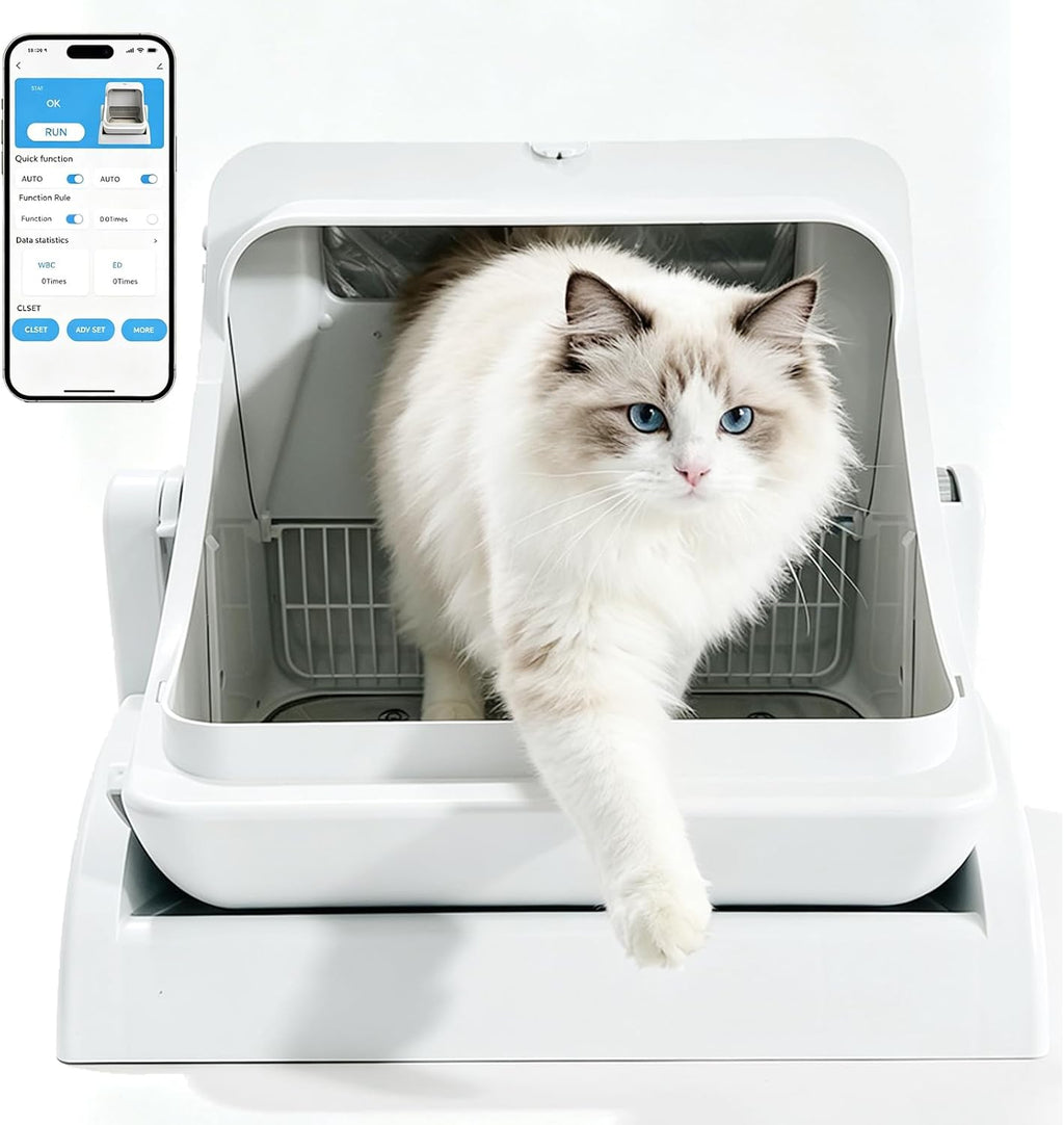 Self Cleaning Litter Box, Open Top Automatic, Cream White