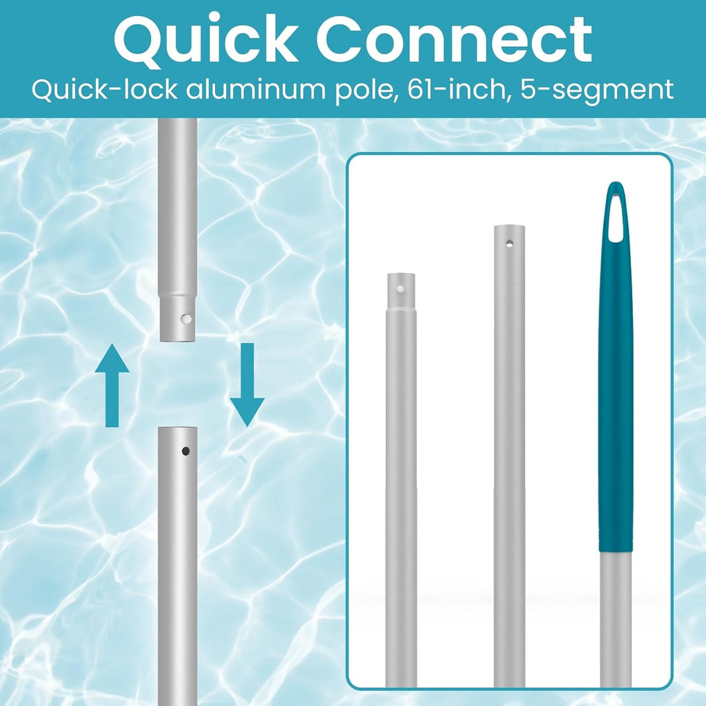 Pool Skimmer Net with Adjustable 48" Aluminum Pole, Fine Mesh Medium-Depth Net for Above Ground Pools, Ponds, Hot