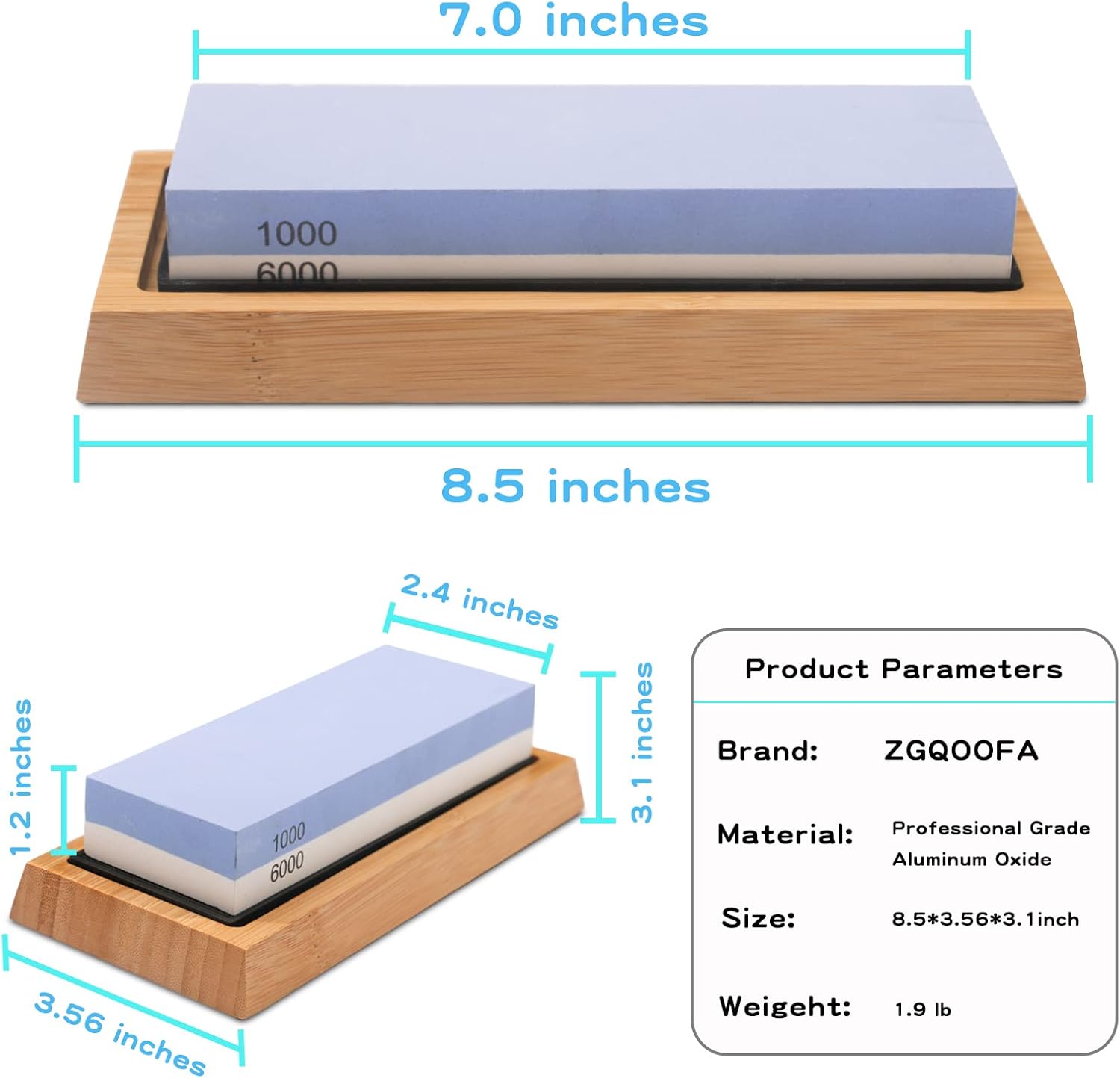 Whetstone Knife Sharpening Stone Kit - Double Sided Whetstone Knife Sharpener 1000/6000 Grit, Professional Honing