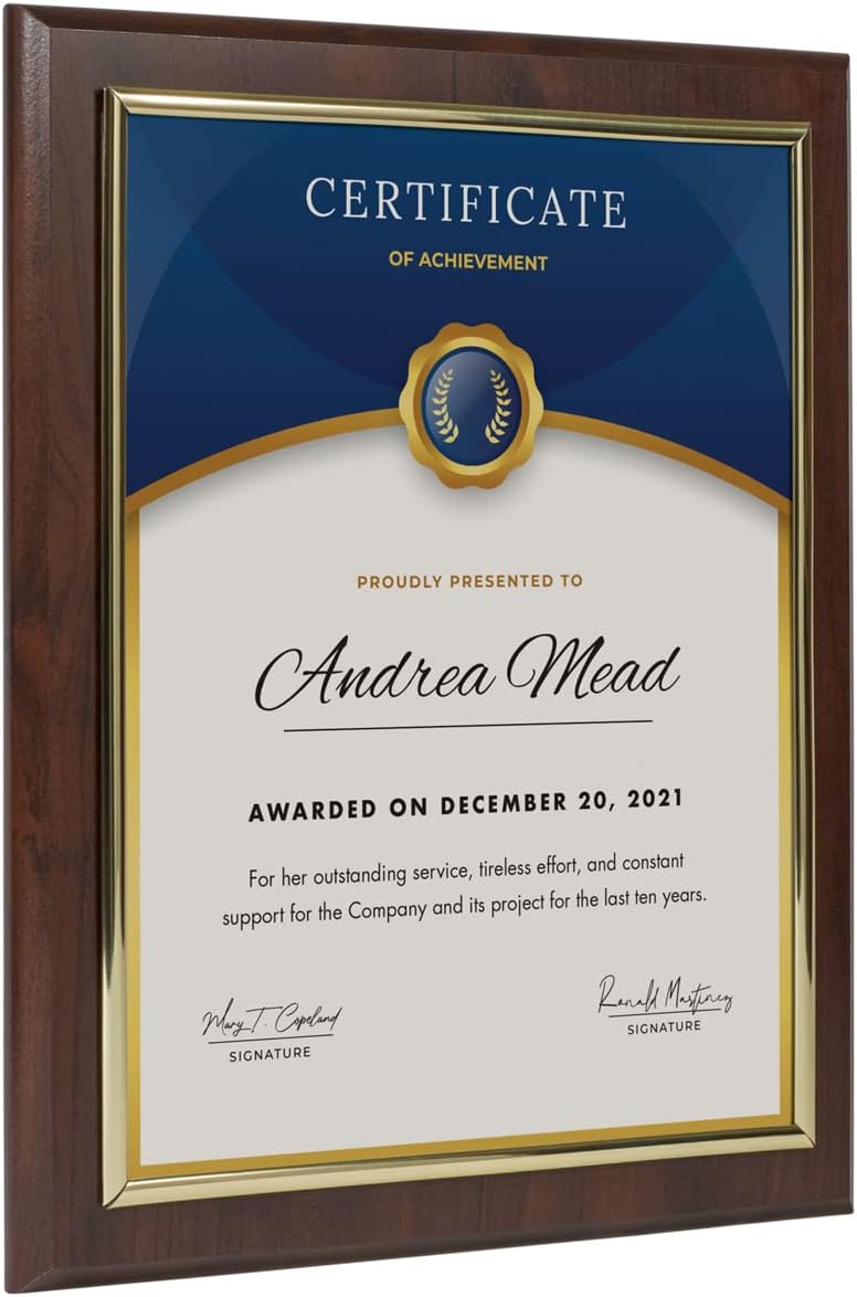 10.5 x 13" Certificate Display Plaque - Offered in Coated Cherry Wood with an 8.5 x 11" Gold Frame - Slide in your