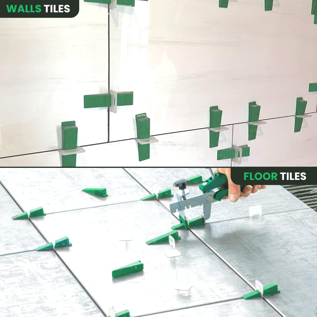 Tile Leveling System with 1 Plier, 300 Wedges, 300 1/16" Clips - Tile Spacer Leveling System Kit for Perfect Tile