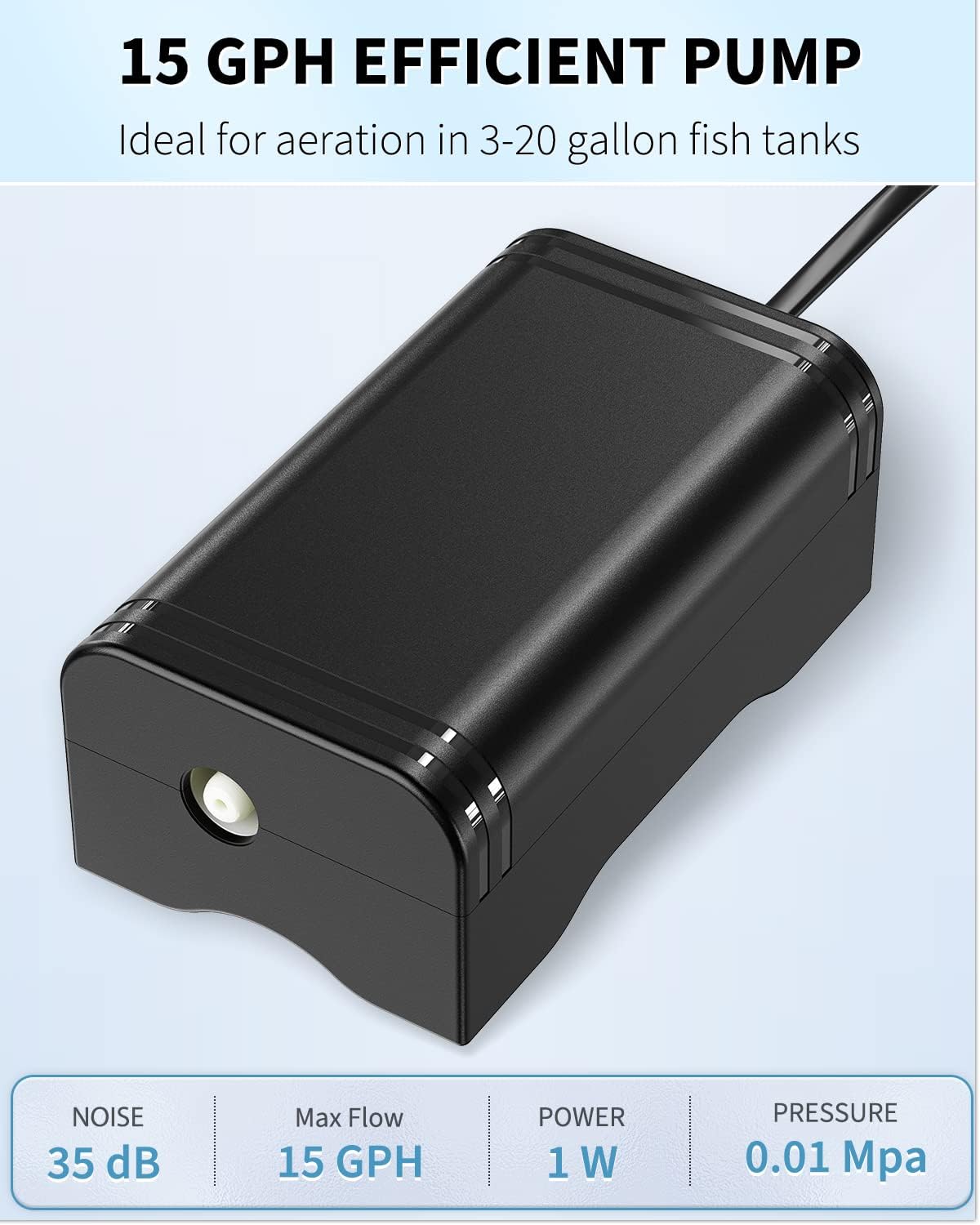 Mini Aquarium Air Pump for 3-20 Gallon Nano Fish Tanks 15 GPH Oxygen Aerator Pump with Bracket Airline Tubing Air