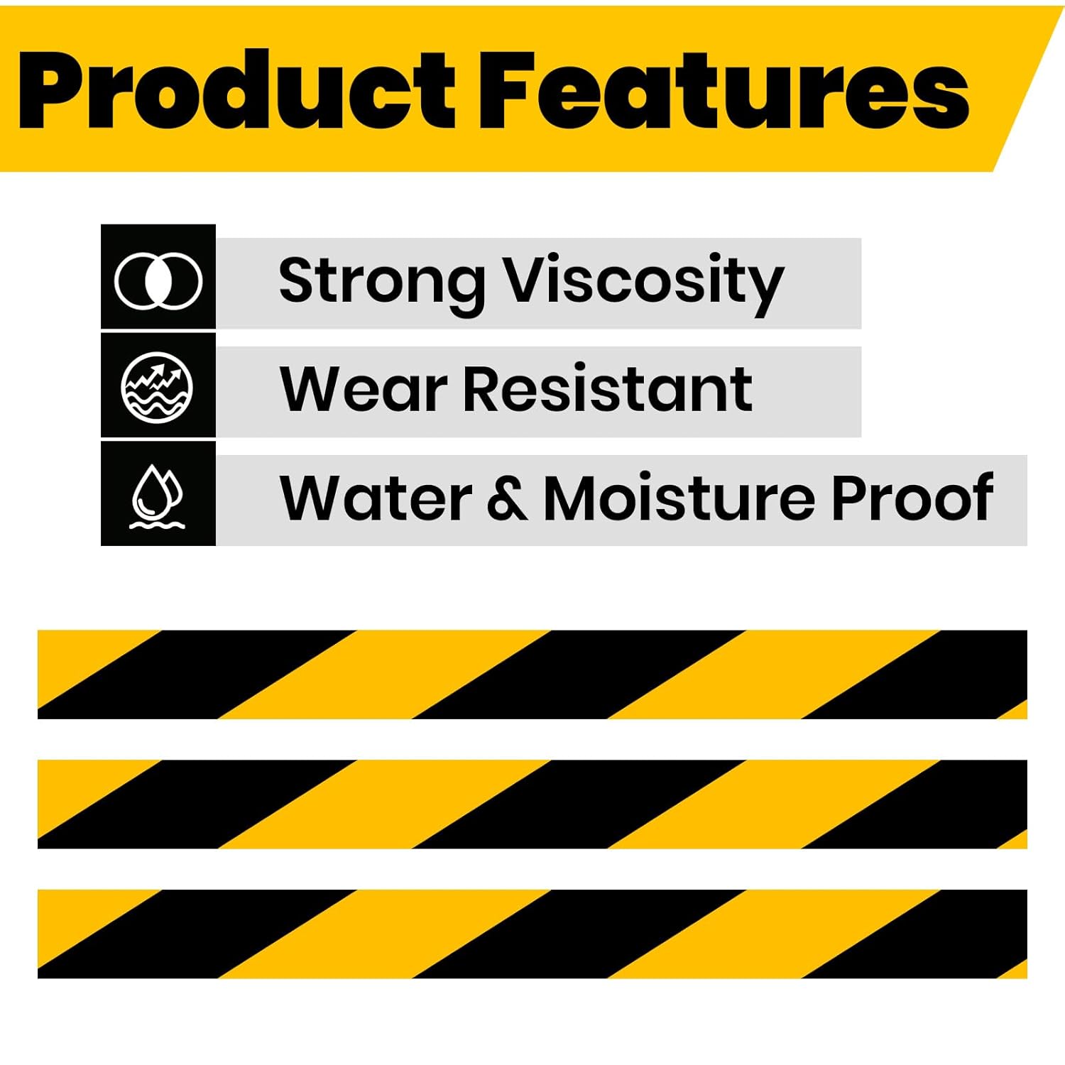 ADHES Black and Yellow Safety Tape, 2 Inch X 108 Feet Warning & Hazard Tape | Weather-Resistant Caution Tape Roll for